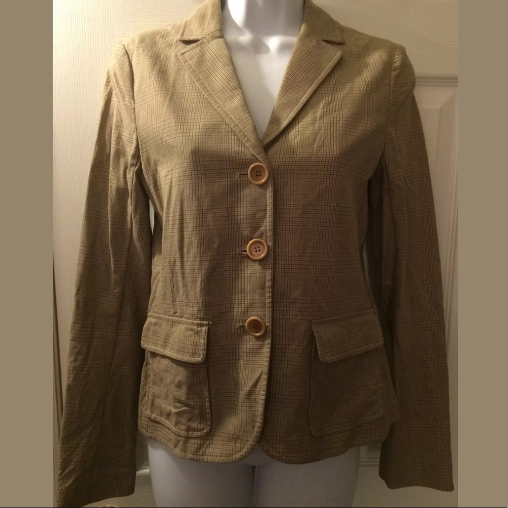 THEORY Plaid Career Blazer Brown Tan Cotton Jacket